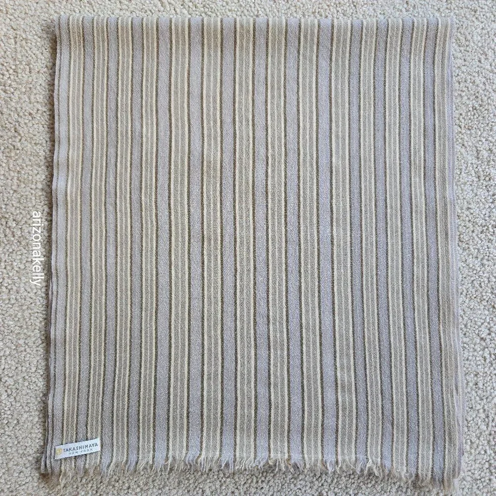 Takashimaya Cashmere Stripe Oblong Scarf